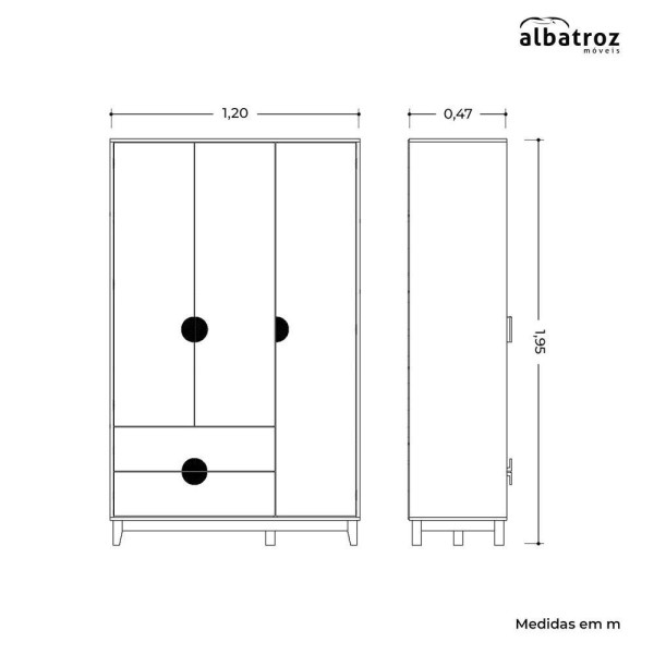Encontraproduto.com.br - Guarda Roupa Solteiro 3 Portas 2 Gavetas 120cm Ipê Branco