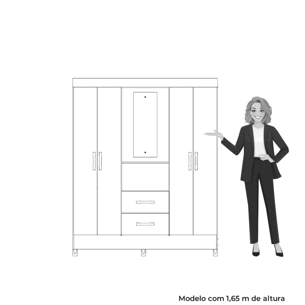 Encontraproduto.com.br - Guarda Roupa Casal com Espelho 4 Portas 2 Gavetas e Pés Mobi Albatroz