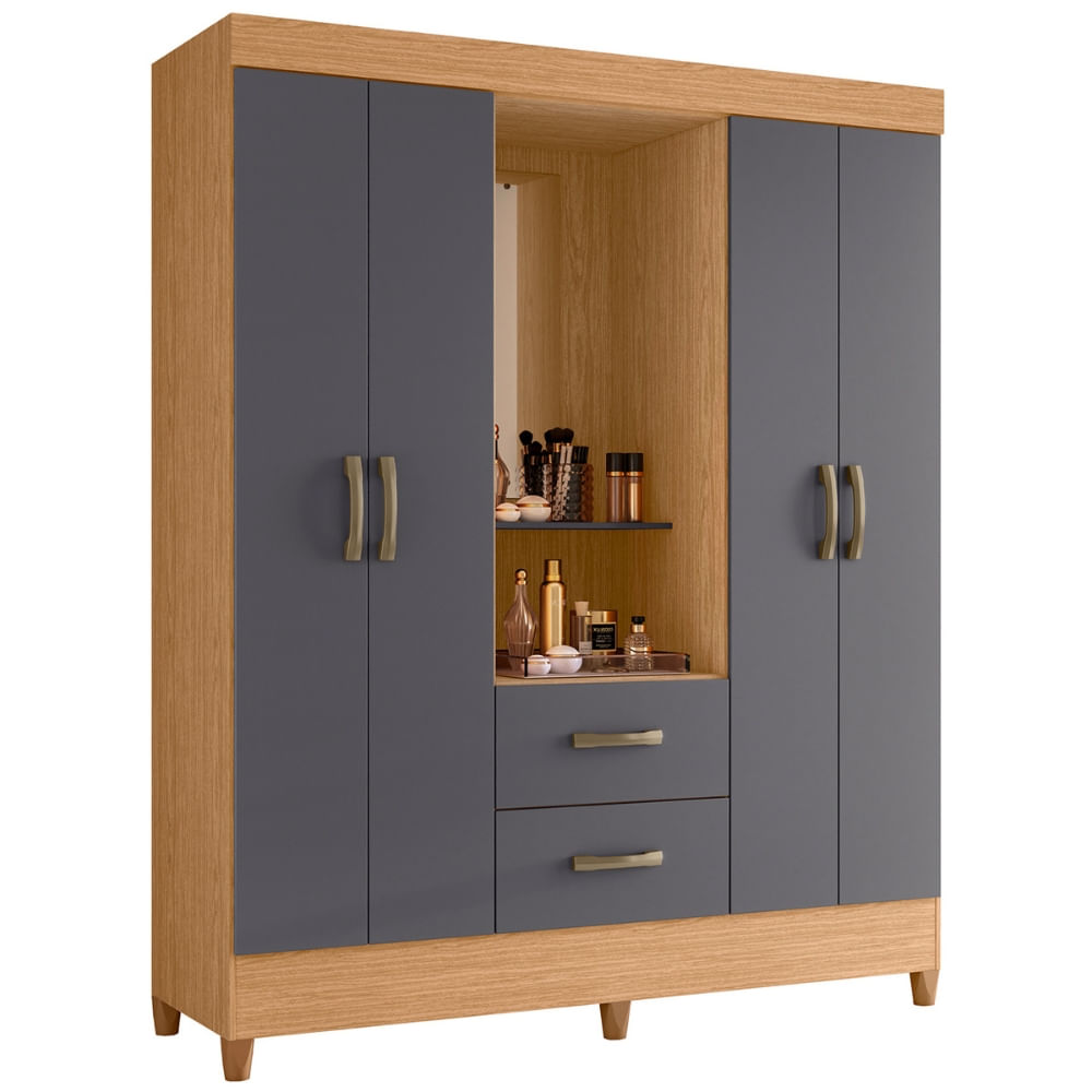 Encontraproduto.com.br - Guarda Roupa Casal com Espelho 4 Portas 2 Gavetas e Pés Mobi Albatroz