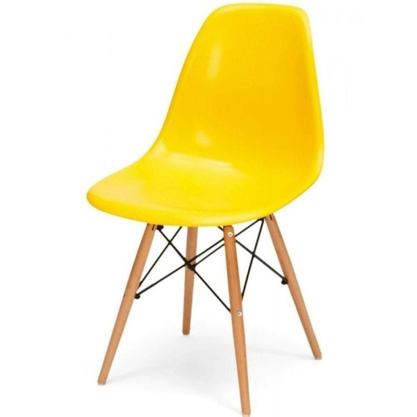 Cadeira Eiffel Charles Eames F03 Amarelo Com Pés De Madeira