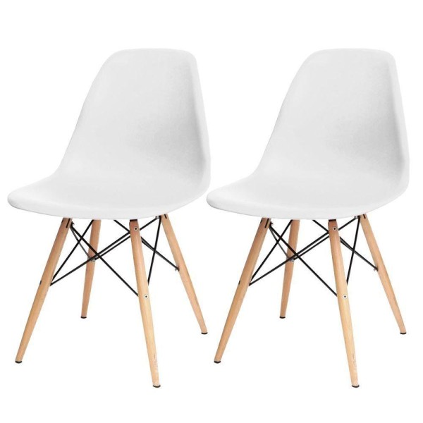 Kit 02 Cadeiras Decorativas Eiffel Charles Eames F03 Branco com Pés de Madeira - Lyam Decor