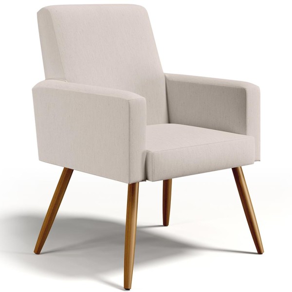 Poltrona Decorativa Para Sala de Estar e Recepção Maria W01 Pés Palito Linho Cru - Lyam Decor