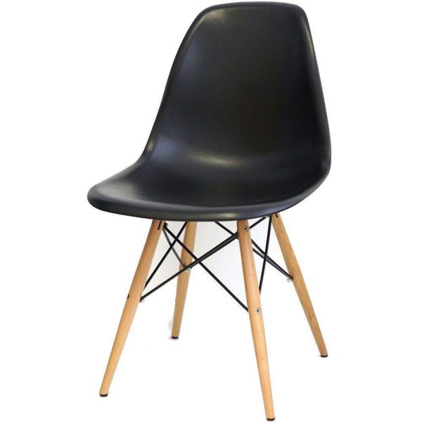 Encontraproduto.com.br - Kit 02 Cadeiras Decorativas Eiffel Charles Eames F03 Preto com Pés de Madeira - Lyam Decor