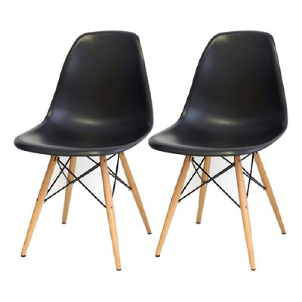 Kit 02 Cadeiras Decorativas Eiffel Charles Eames F03 Preto com Pés de Madeira - Lyam Decor