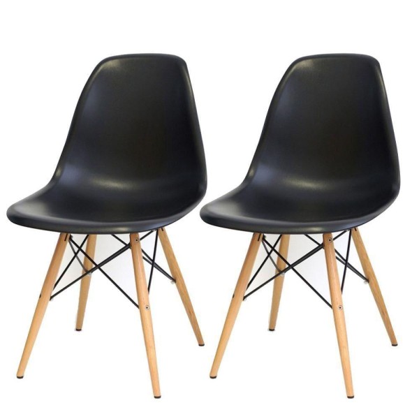 Encontraproduto.com.br - Kit 02 Cadeiras Decorativas Eiffel Charles Eames F03 Preto com Pés de Madeira - Lyam Decor