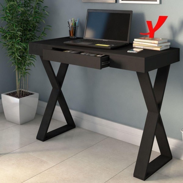 Encontraproduto.com.br - Mesa Para Escritório Escrivaninha Cavalete 01 Gaveta Veneza A02 Web Preto - Lyam Decor