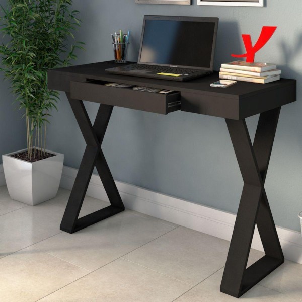 Encontraproduto.com.br - Mesa Para Escritório Escrivaninha Cavalete 01 Gaveta Veneza A02 Web Preto - Lyam Decor