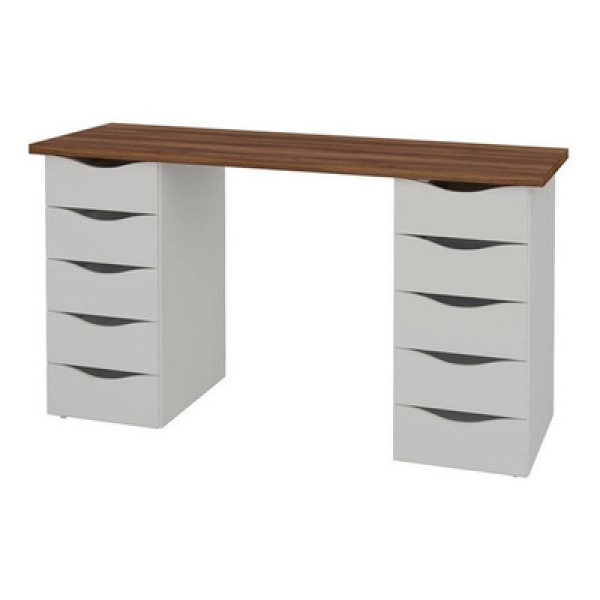 Encontraproduto.com.br - Mesa Para Escritório Escrivaninha Due Web Nogal A02 Branco