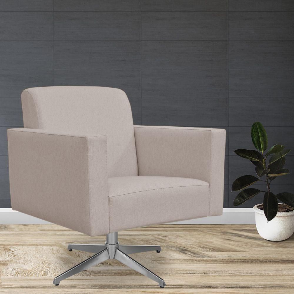 Encontraproduto.com.br - Poltrona Com Base Giratória Para Sala De Estar Linho Bege