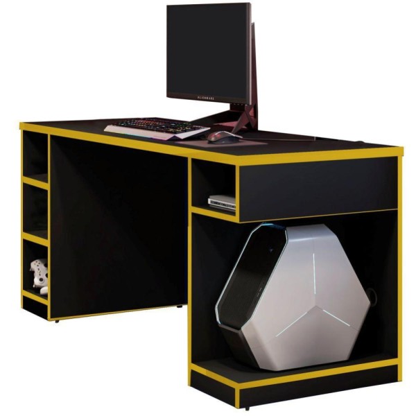 Encontraproduto.com.br - Mesa Para Computador Notebook PC Gamer Destiny F01 Preto Amarelo - Lyam Decor