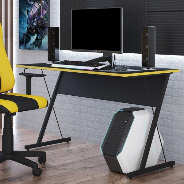 Encontraproduto.com.br - Kit 02 Mesas Para Computador Notebook PC Gamer Kombat F01 Preto Amarelo - Lyam Decor