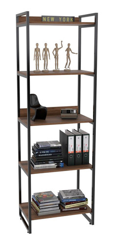 Estante Multiuso 5 Prateleiras Escritório Estilo Industrial Form C01 187x60 cm Nogal - Lyam Decor