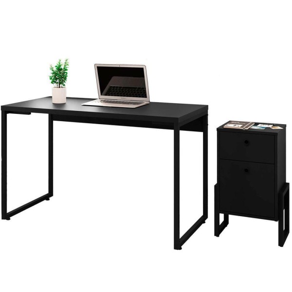 Encontraproduto.com.br - Kit Mesa Para Escritório Ind. Soft Com Gaveteiro Work Preto
