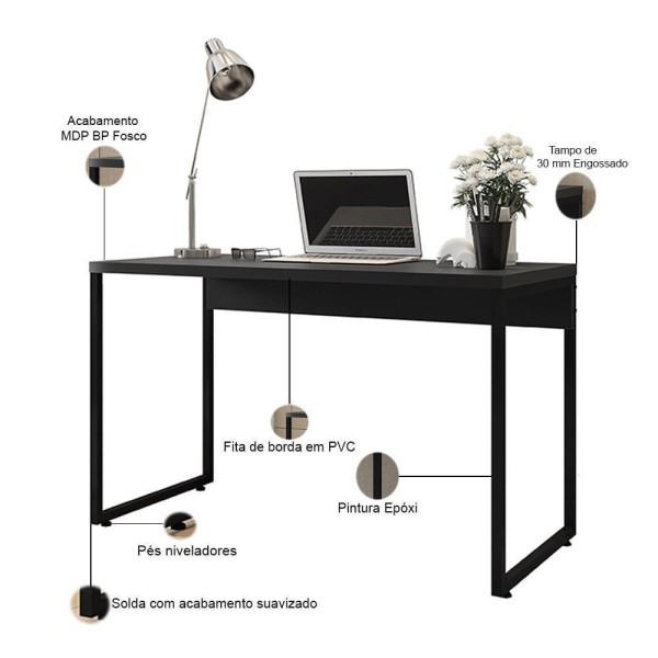 Encontraproduto.com.br - Kit Mesa Para Escritório Ind. Soft Com Gaveteiro Work Preto