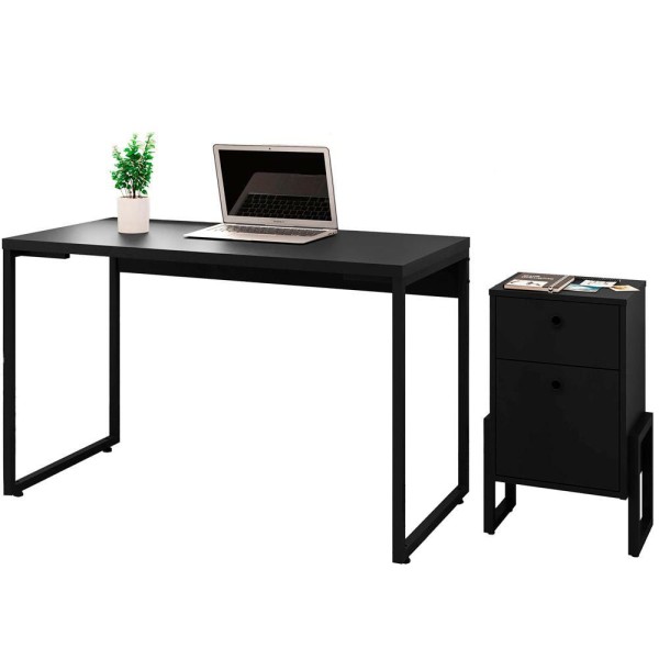 Encontraproduto.com.br - Kit Mesa Para Escritório Ind. Soft Com Gaveteiro Work Preto