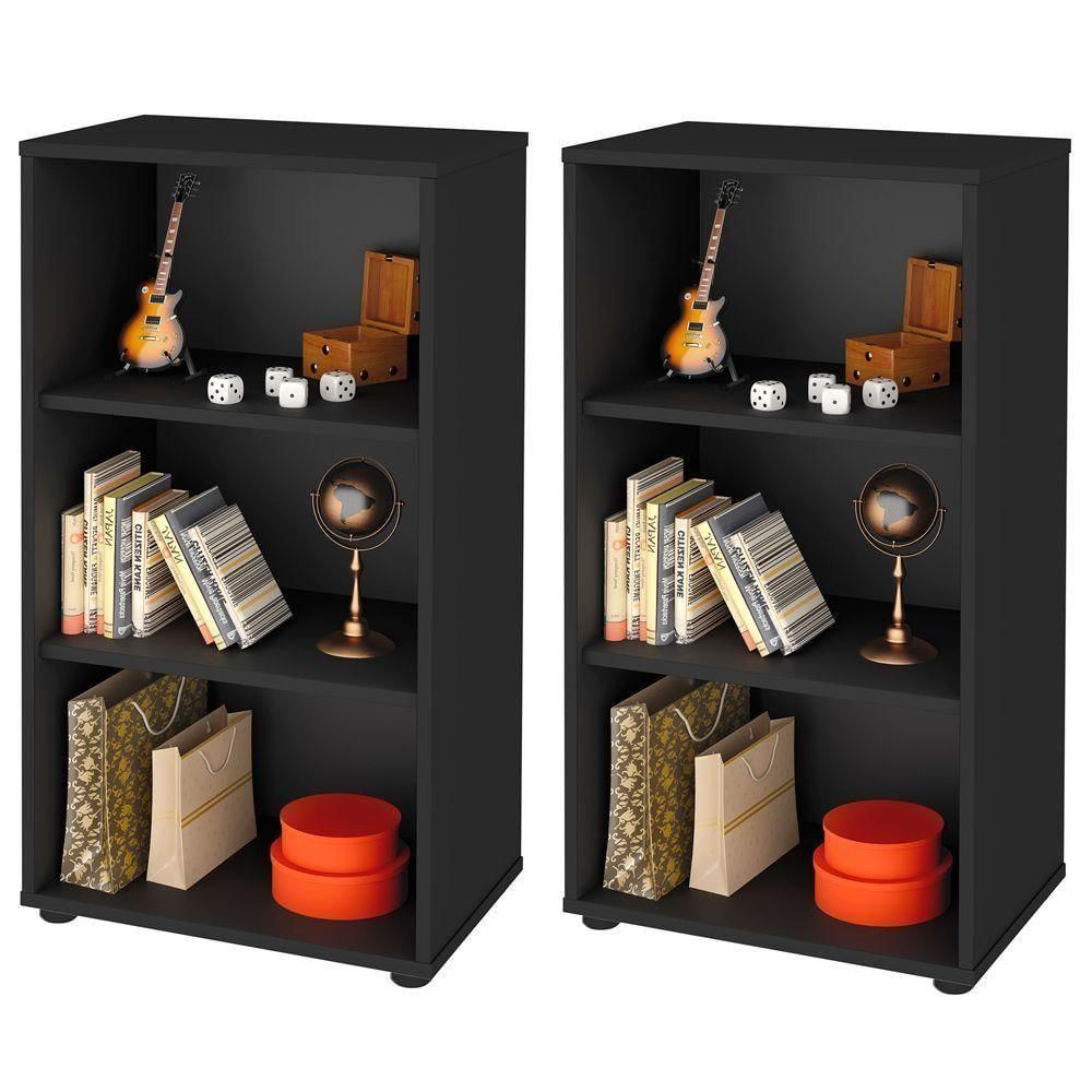 Kit 2 Estantes Com 2 Prateleiras Clean A2 81X45 Cm Preto