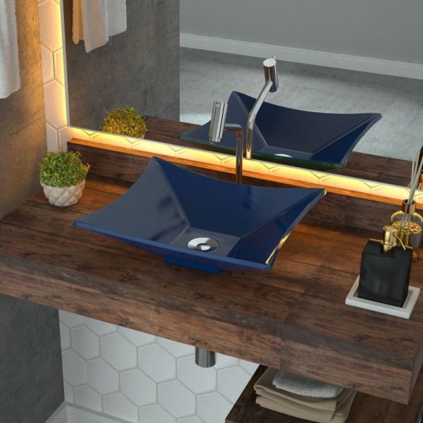 Encontraproduto.com.br - Cuba De Apoio Retangular Para Banheiro Lux L38 Azul Escuro