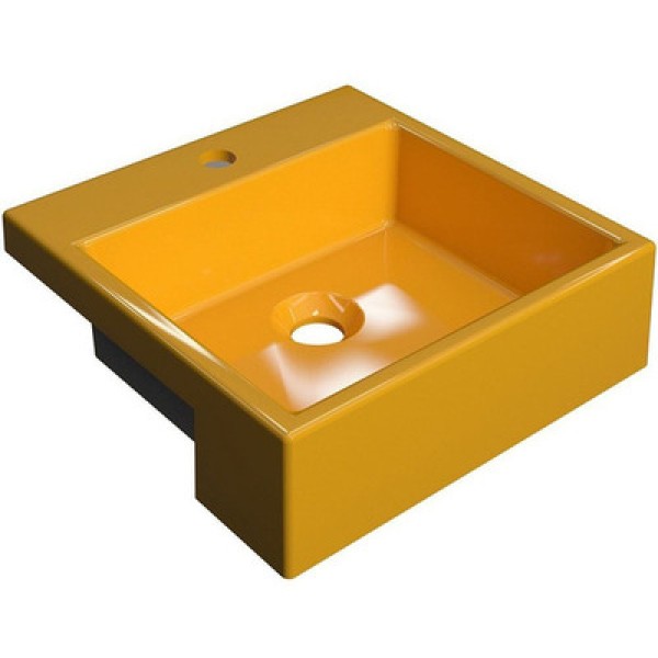 Encontraproduto.com.br - Cuba de Semi Encaixe Quadrada C01 Para Banheiro XQ355 Amarelo - Lyam Decor