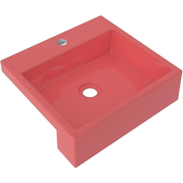 Cuba De Semi Encaixe Quadrada C01 Para Banheiro Xq395 Rosa