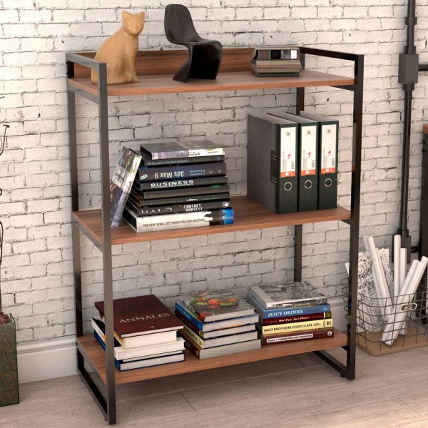 Encontraproduto.com.br - Kit Mesa Cavalete 150 Cm Com Estante 3 Prateleiras Nogal