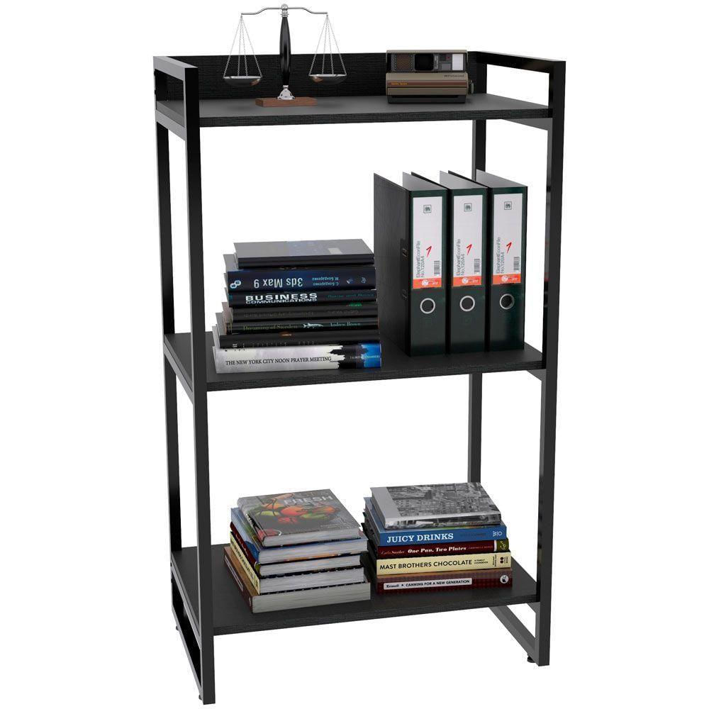Mesa Cavalete 135 Cm E Estante 3 Prateleiras Form Preto Onix