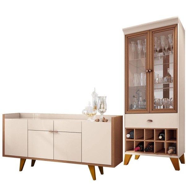 Encontraproduto.com.br - Kit Aparador 04 Portas Com Cristaleira Luma Off White Nature