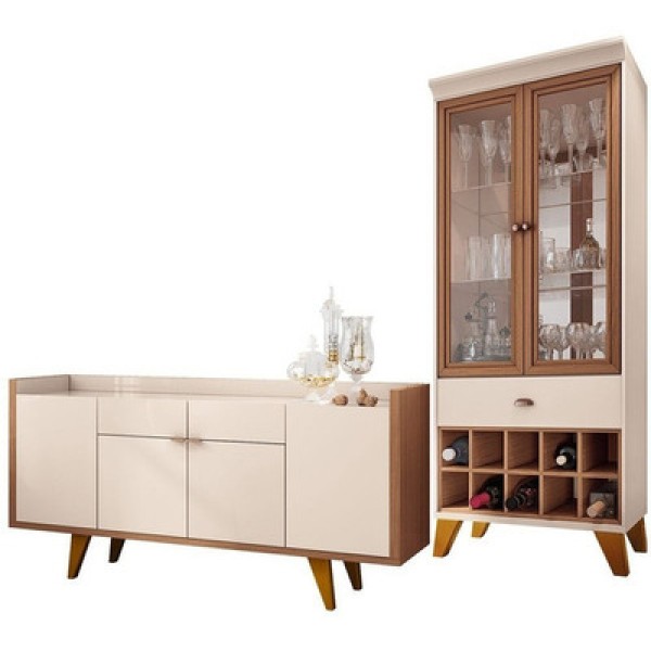 Encontraproduto.com.br - Kit Aparador 04 Portas Com Cristaleira Luma Off White Nature