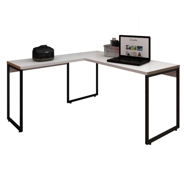 Encontraproduto.com.br - Kit Mesa Para Escritório Em L 150cm Com Gaveteiro Branco