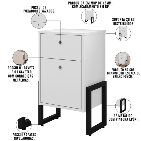 Encontraproduto.com.br - Kit Mesa Para Escritório Em L 150cm Com Gaveteiro Branco