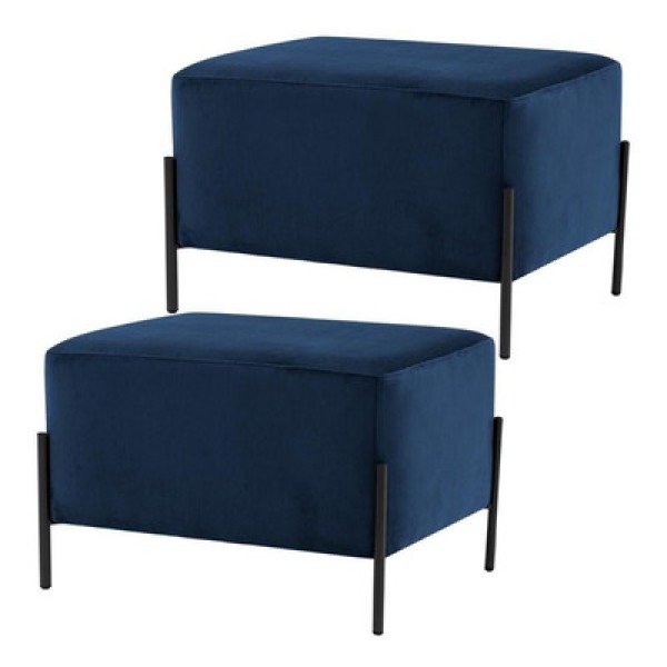 Encontraproduto.com.br - Kit 02 Puff Retangular Decorativo Status 60x45 D02 Pés de Aço Veludo Azul Oxford C-304 - Lyam Decor