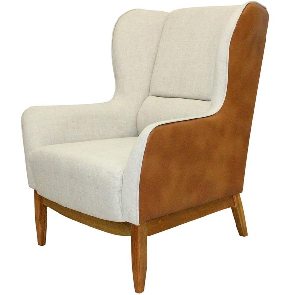 Encontraproduto.com.br - Poltrona Fixa D02 Linho Bege A-184 Corano Marrom