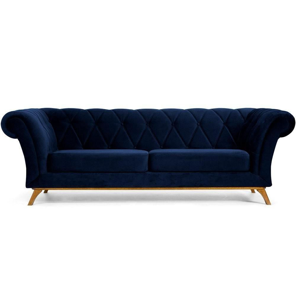 Sofá 3 Lugares Império 210 Cm Veludo Azul Marinho C-287