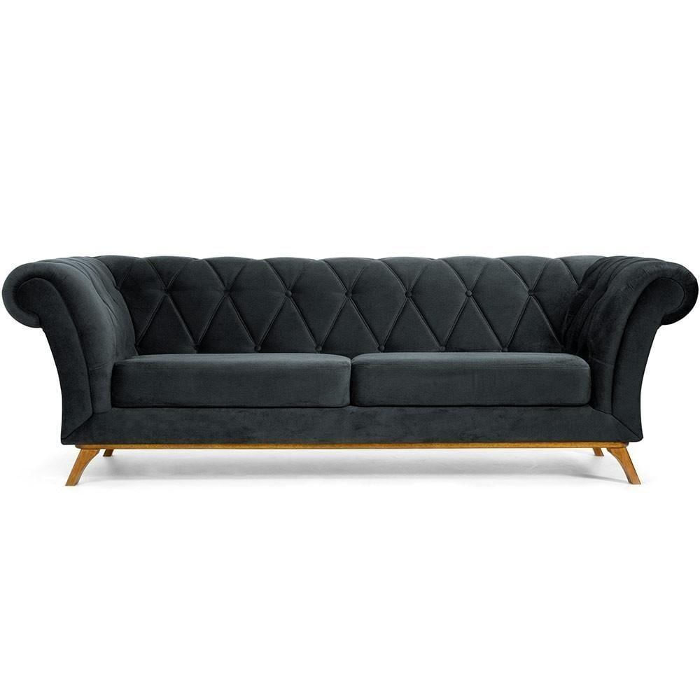 Sofá 3 Lugares Império 230 Cm Veludo Cinza C-317