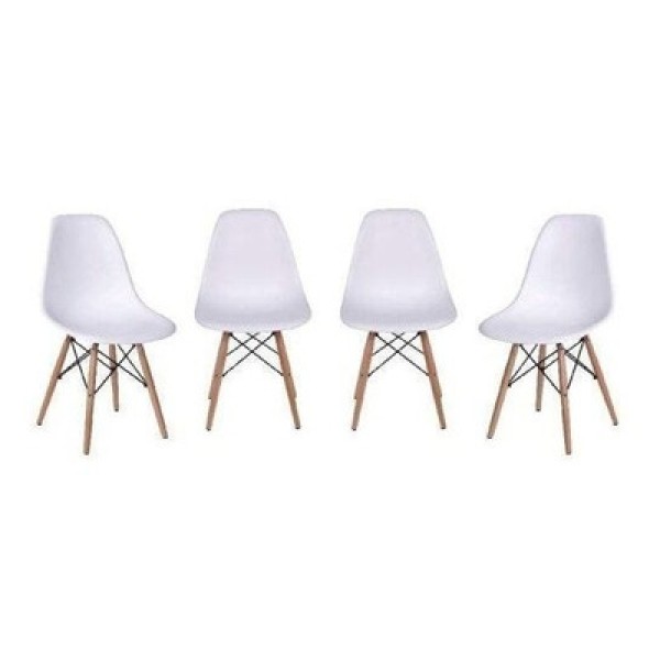 Encontraproduto.com.br - Kit Com 4 Cadeira Charles Eames Wood Dsw Branca - Base Madeira