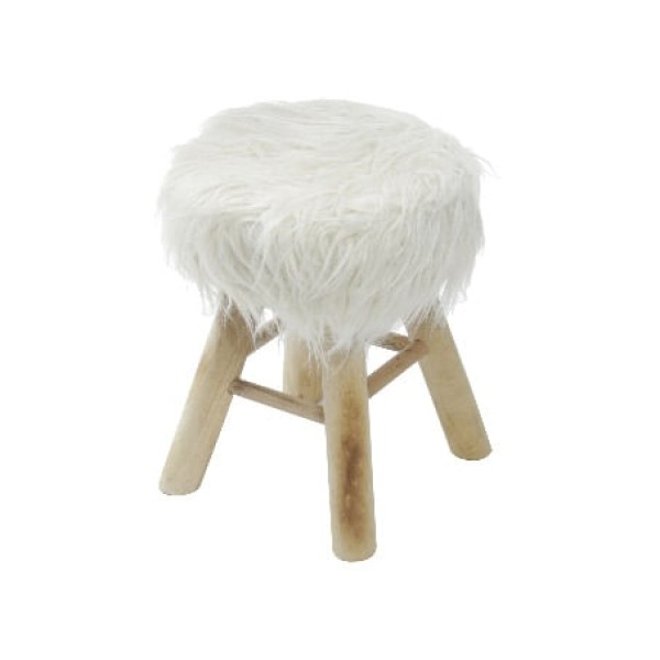 Encontraproduto.com.br - Puff Petit Pelo Longo Creme Base Madeira