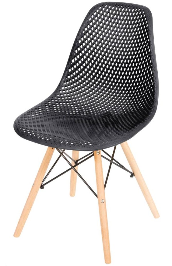 Cadeira Eames Furadinha cor Preta com Base Madeira - 50004