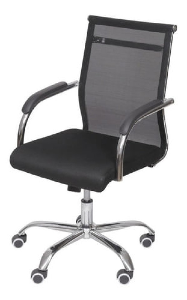 Encontraproduto.com.br - Cadeira Escritorio Basic Baixa Tela Preta com Base Cromada - 50032