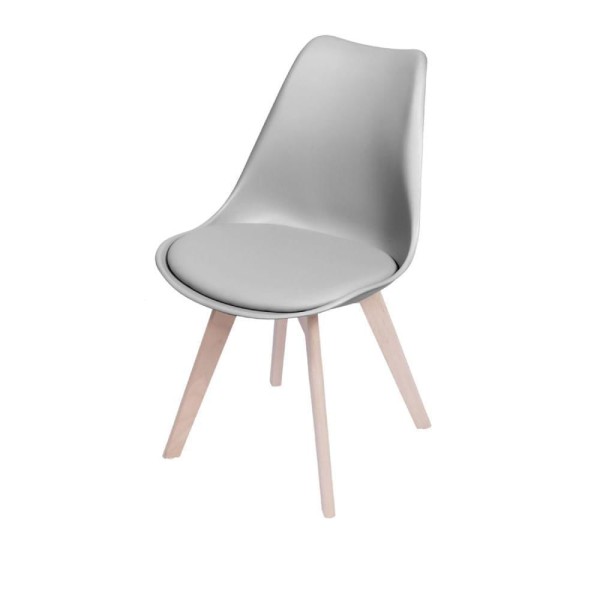 Cadeira Eames Saarinen Polipropileno Assento Estofado Pu Cinza Base Madeira