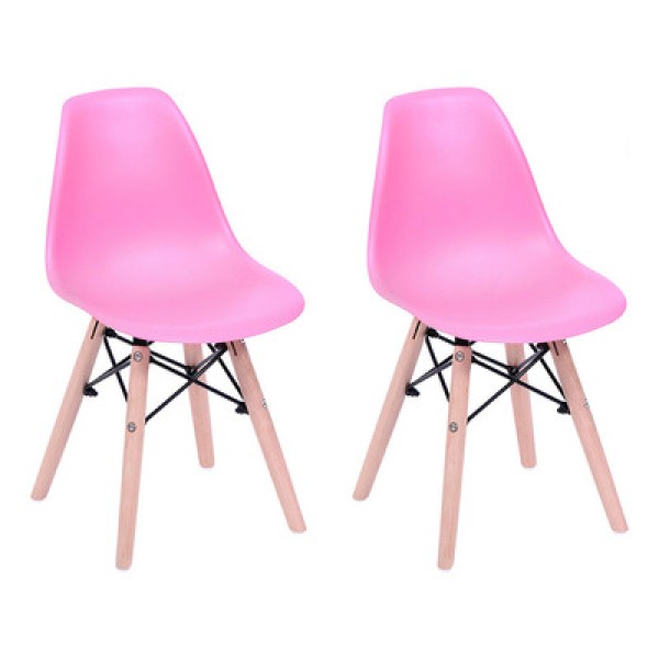 Kit 02 Cadeiras Infantis DKR em Polipropileno Rosa Base Madeira