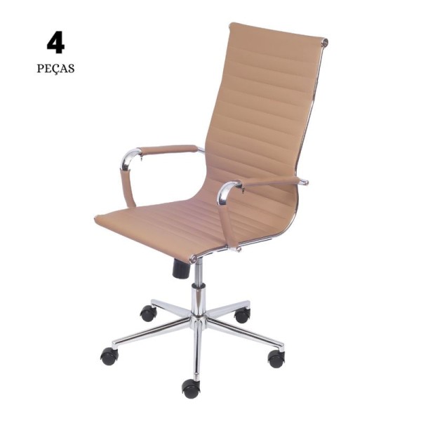 Conjunto com 4 Cadeiras Eames Office Esteririnha Caramelo Alta com base Rodízio