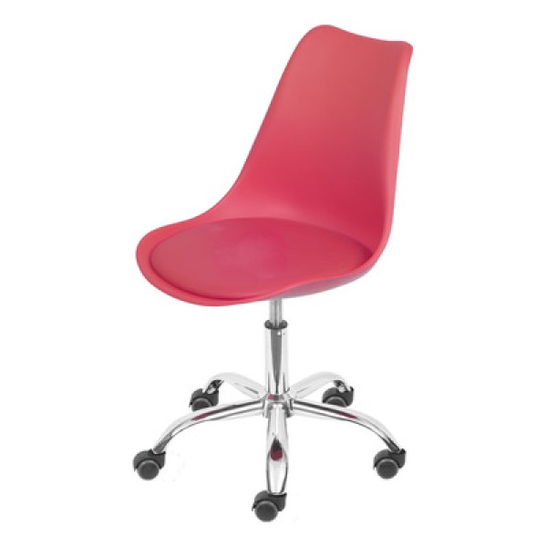 Encontraproduto.com.br - Cadeira Giratória Eames Saarinen Joly Polipropileno Assento Em Pu Vermelho Base Rodízio Cromada