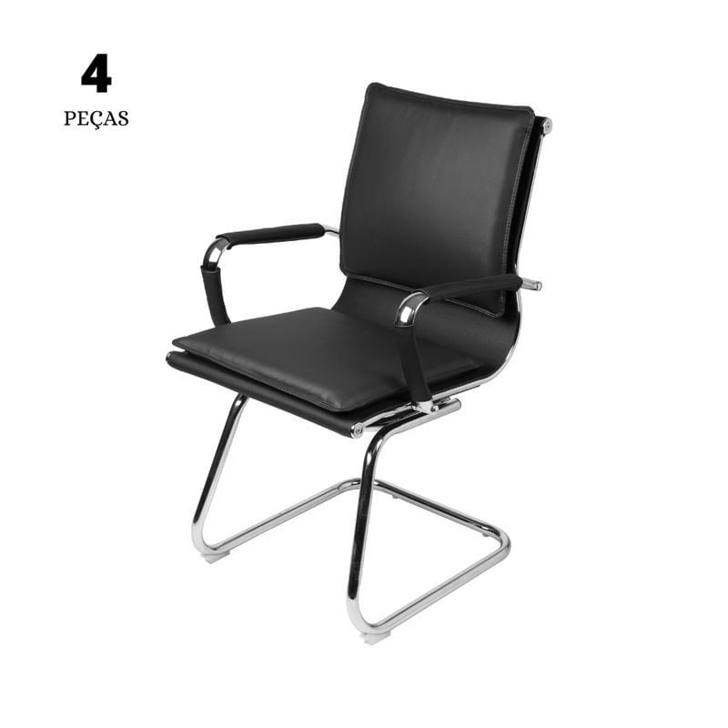 Conjunto com 4 Cadeiras Office Soft Baixa Preta com Base Fixa