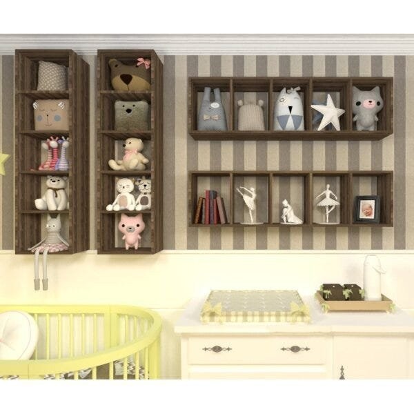 Encontraproduto.com.br - Kit Infantil 2 Nichos Cubo com 4 Prateleiras Alki Kit Cubos Baby Espresso Móveis Ameixa