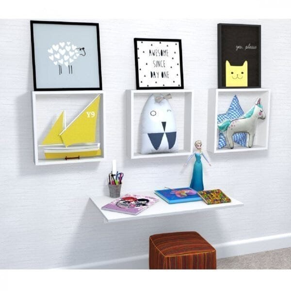 Encontraproduto.com.br - Conjunto 3 Nichos e 1 Mesa Dobrável de Parede Vidame Kitcubos Bramov Móveis Branco
