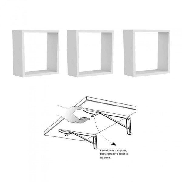 Encontraproduto.com.br - Conjunto 3 Nichos e 1 Mesa Dobrável de Parede Vidame Kitcubos Bramov Móveis Branco
