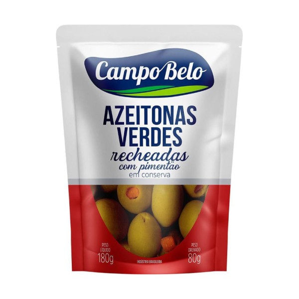 Encontraproduto.com.br - Azeitona Verde Campo Belo Recheada Sachê com 80g