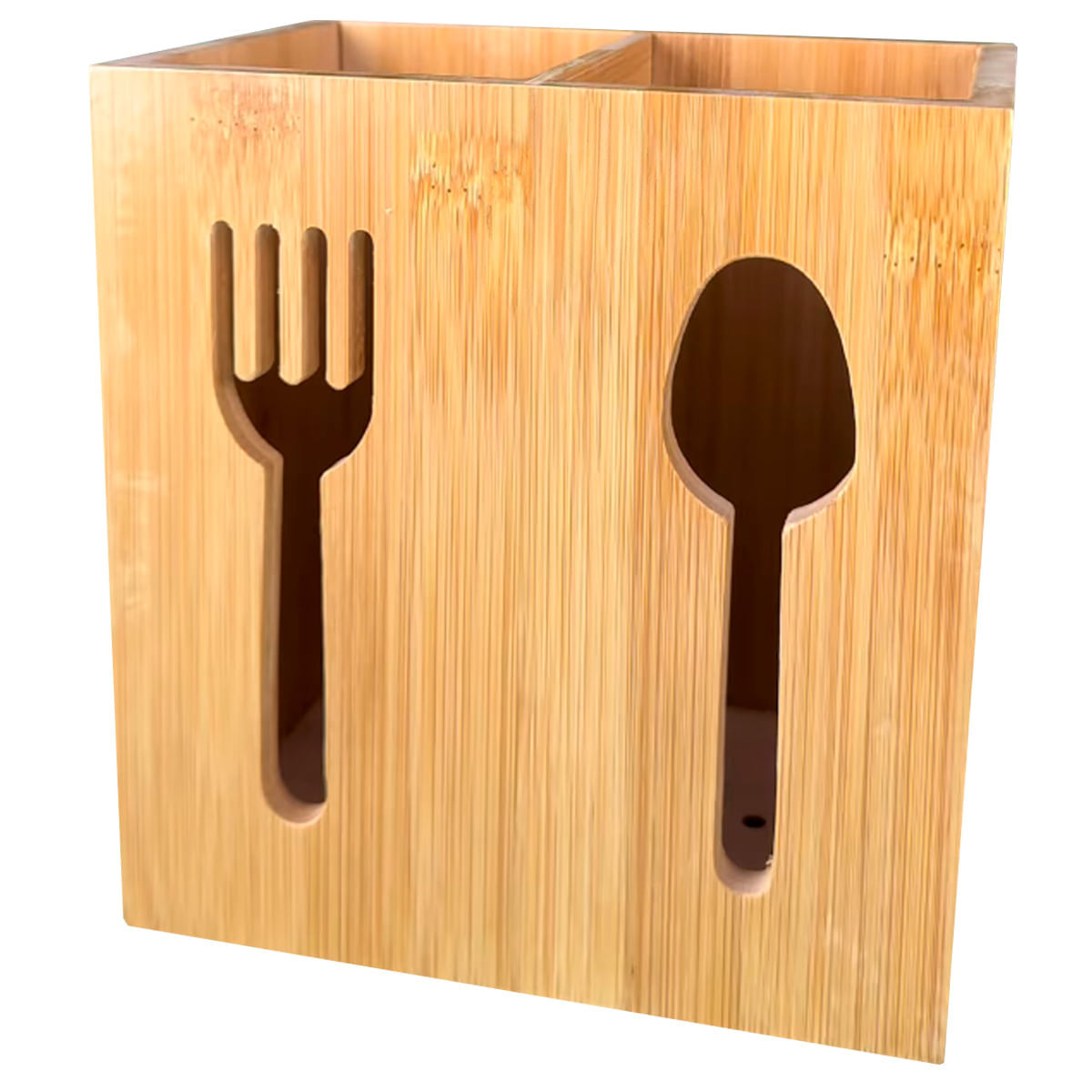 Encontraproduto.com.br - Porta Talheres Duplo 16,5x15x10cm em Bambu Y888