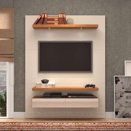 Painel 140 cm C/Led Dalla Costa PDL Off White/Freijo/Espelho