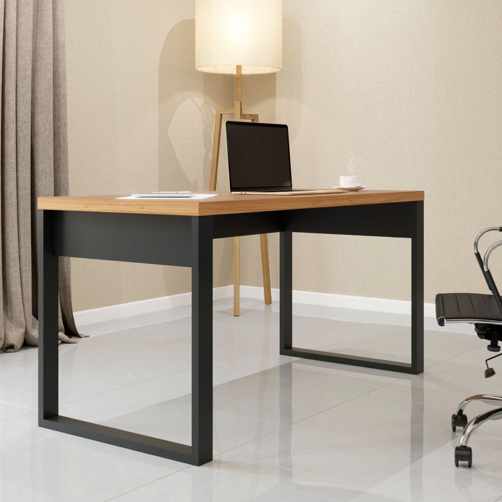 Encontraproduto.com.br - Mesa para Escritório 135x68 cm em MDF F20 Freijó/Preto Fosco Pradel Dalla Costa