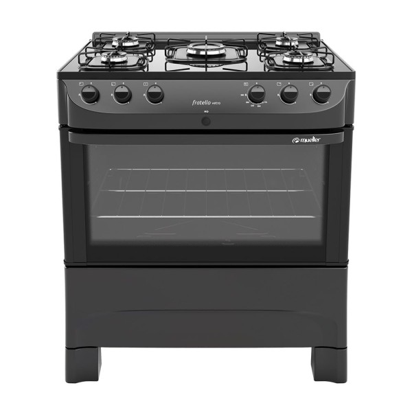Fogão de Piso Mueller 5 Bocas Fratello Vetro com Mesa de Vidro Preto - Bivolt